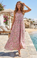 Women's Floral Maxi Dress Summer 2026 Spaghetti Strap Flowy Long Sundress Beach Vacation Boho Dresses