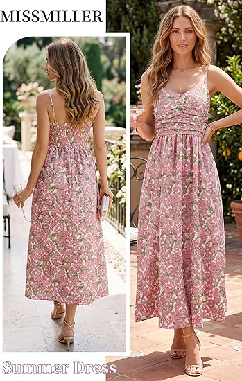 Women's Floral Maxi Dress Summer 2026 Spaghetti Strap Flowy Long Sundress Beach Vacation Boho Dresses